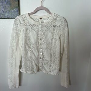 Free People Jae Sheer Lace Knit Long Sleeve Top
